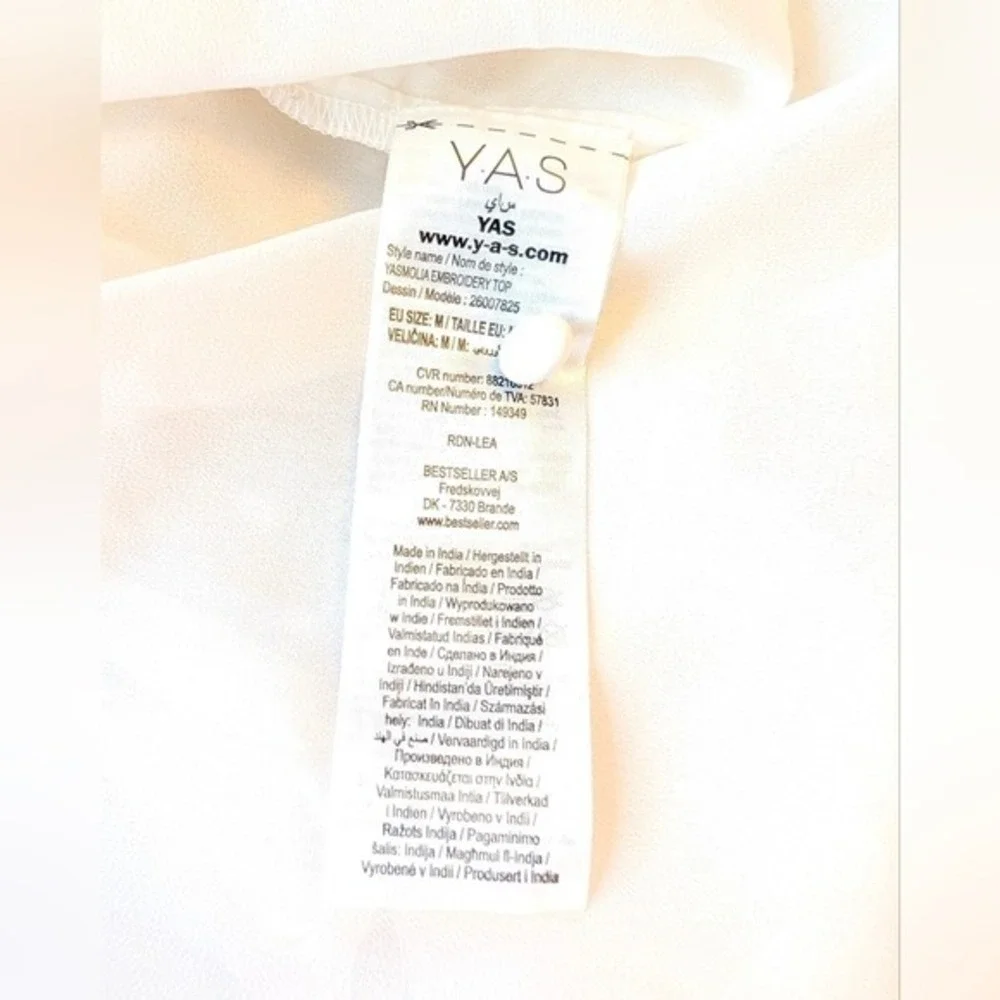 Y.A.S Yasmolia White Swiss‎ Dot Floral Embroidered High Neck Blouse Top Size M
